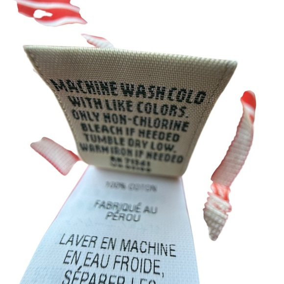 LL Bean Women’s Red Striped Quarter Zip Cotton Pullover Sweater Large - Picture 8 of 9